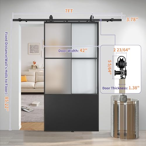 Black 3-Panel Frosted Tempered Glass Sliding Barn Door W56496