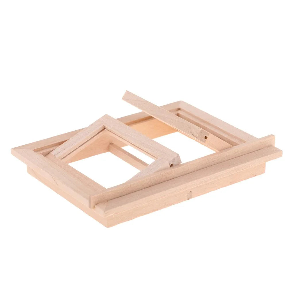 3 Pieces 1/12 Dollhouse DIY Unpainted 2-Pane Window Frame U4917