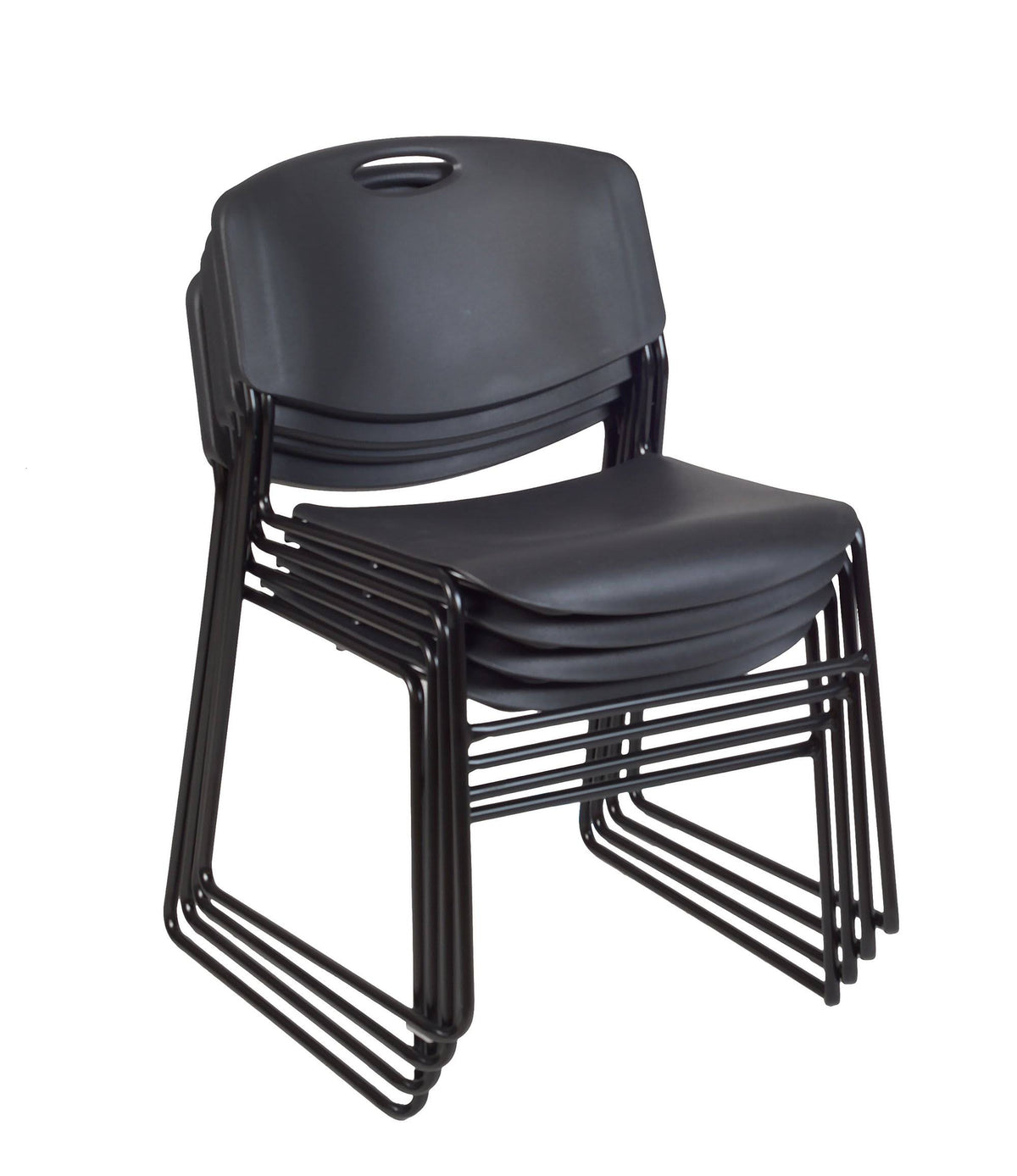Beige Square Breakroom Table with 4 Black Stack Chairs C7165