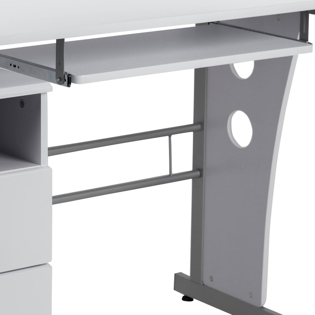 White Desk with Three Drawer and Pull-Out Keyboard Tray D245