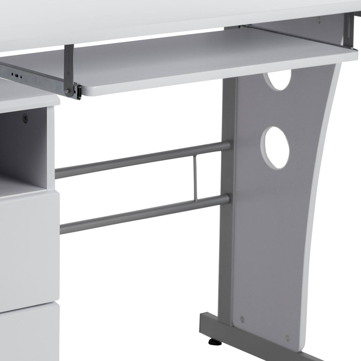 White Desk with Three Drawer and Pull-Out Keyboard Tray D245