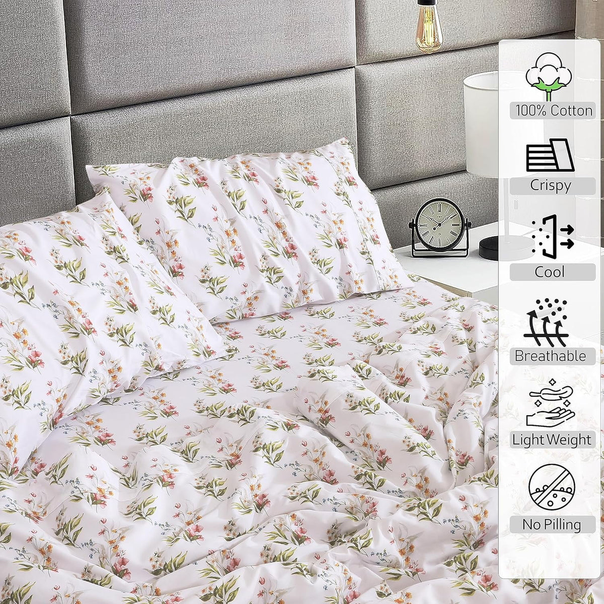 Split King 100% Cotton Percale 5-Piece Deep Pocket Sheet Set U215