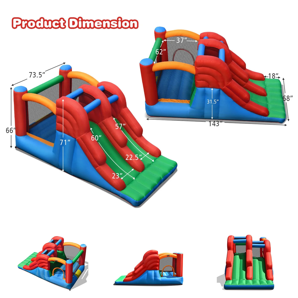 Inflatable Bounce House 3-in-1 Dual Slides Jumping Castle with Blower C265