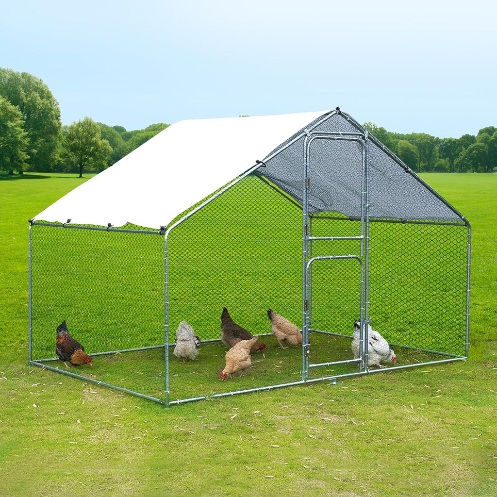Large Metal Chicken Coop with Anti-UV Cover (9.8 * 6.6FT) H63516