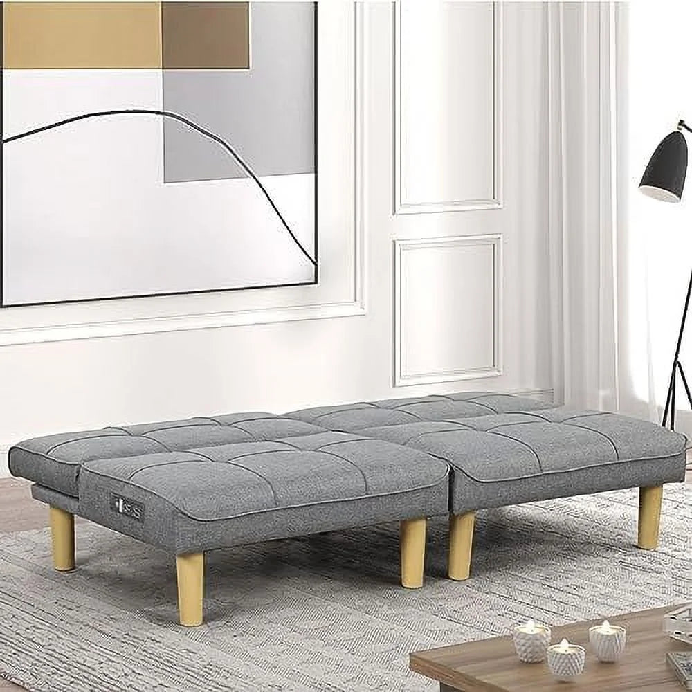 Convertible 2 Seater Futon Sofa with USB Port Y53276