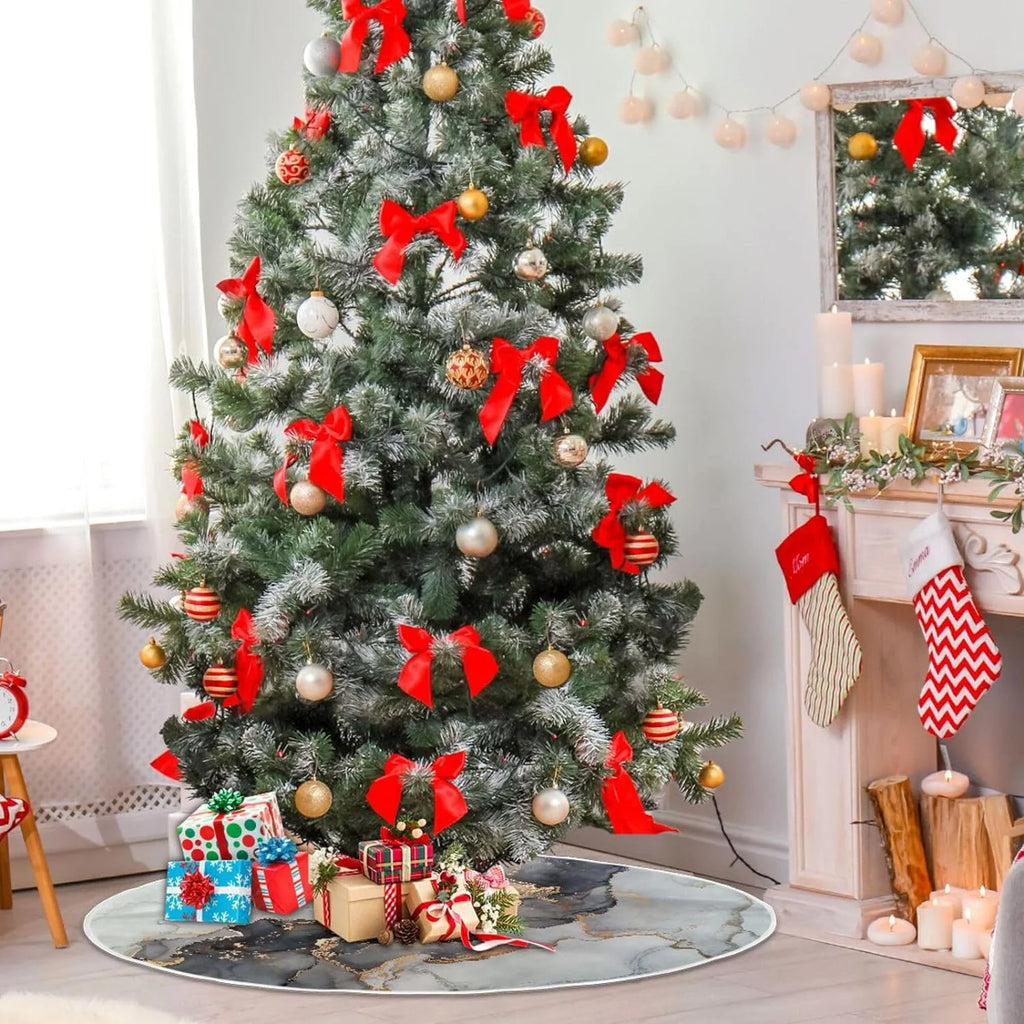 Black Gold Marble Texture Christmas Tree Skirt P1107
