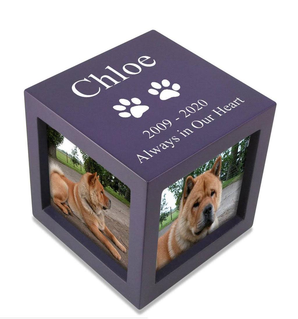 Medium Violet Photo Cube Pet Cremation Urn P7292