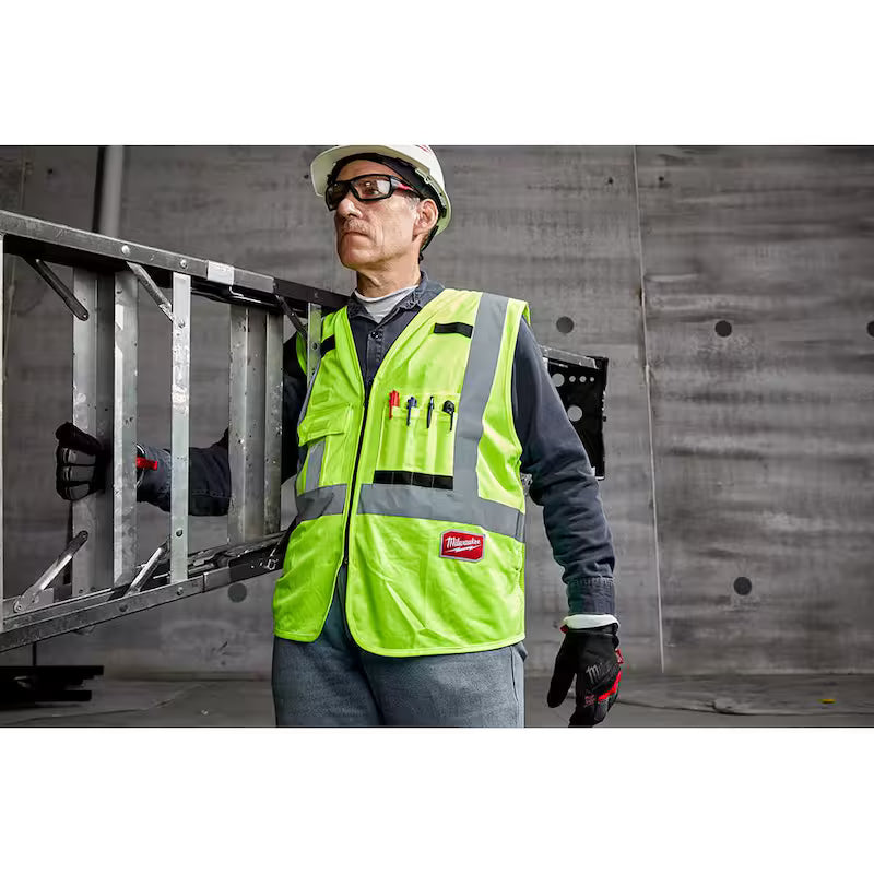 Yellow Class 2 High Visibility Safety Vest with 10 Pockets K45740