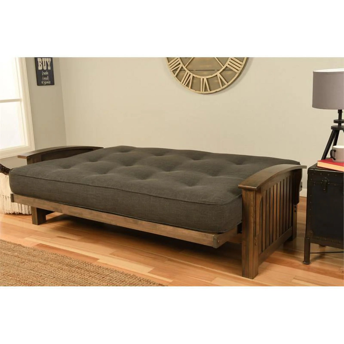 Queen Size Wood Futon with Mattress Y2871