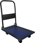 Folding & Rolling Flatbed Cart, Olive Green with Blue Bumper, 600 Lb. Load Capacity, Pack of 2 P770787