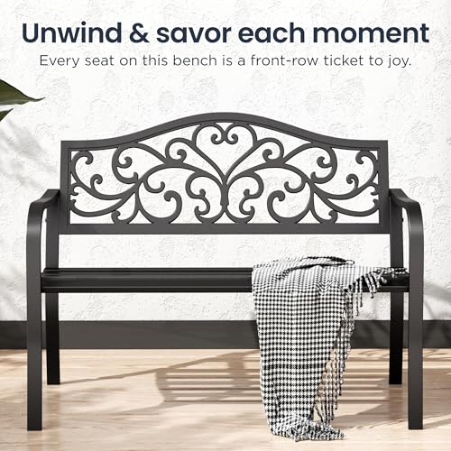 43 Inch Cast Iron Steel Frame Outdoor Garden Bench H641877