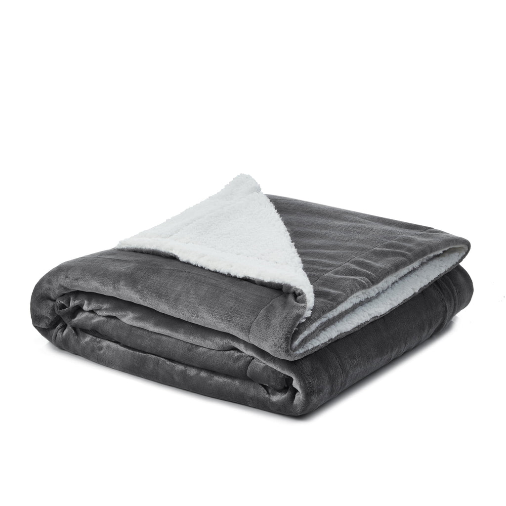 Flannel Reversible Sherpa Throw Blanket 90"x 90" Dark Grey N7963