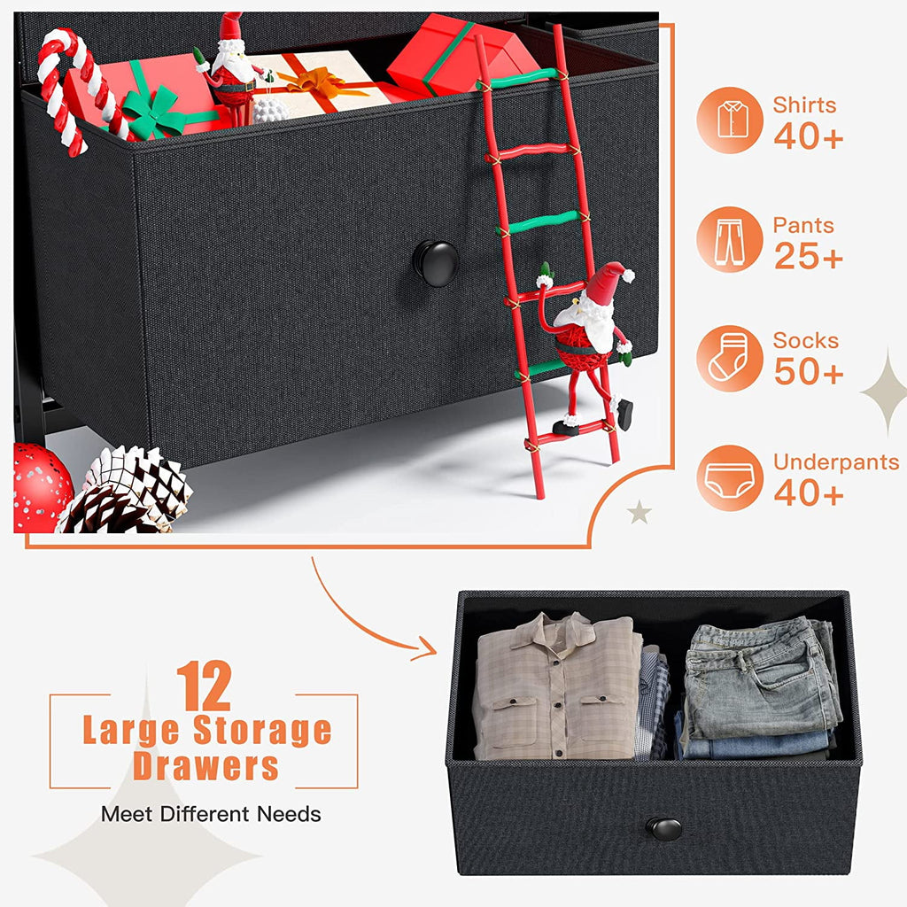 12 Drawer Fabric Dresser with Wood Top and Metal Frame P244440