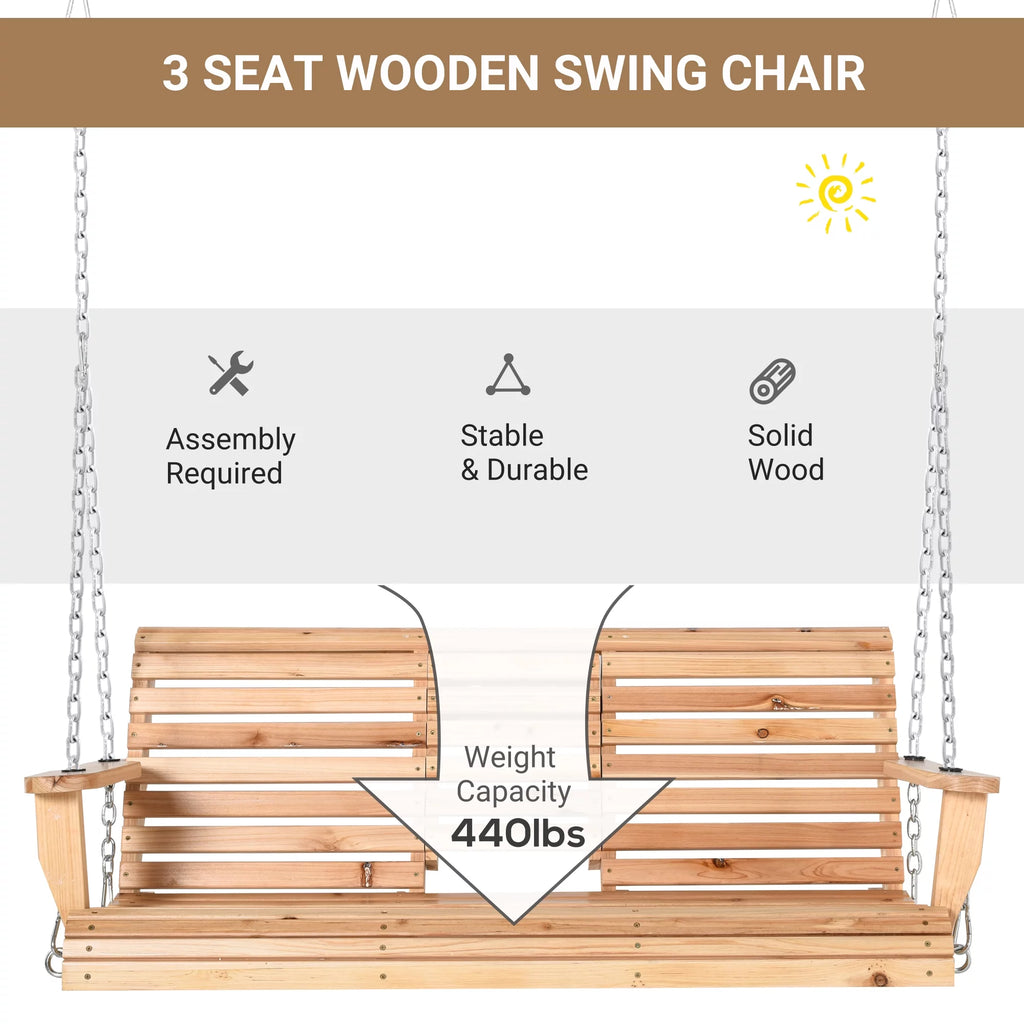 3-Seater Wooden Porch Swing with Folding Coffee Table X75779