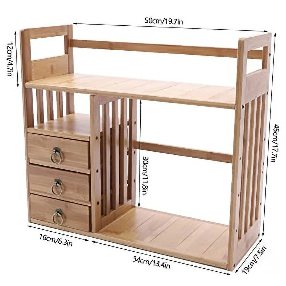 Bamboo Desktop Bookshelf Organizer with 3 Drawers P42732