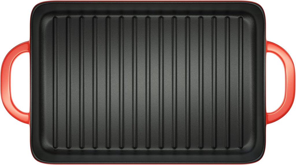Red Enamel Cast Iron Grill Pan U101