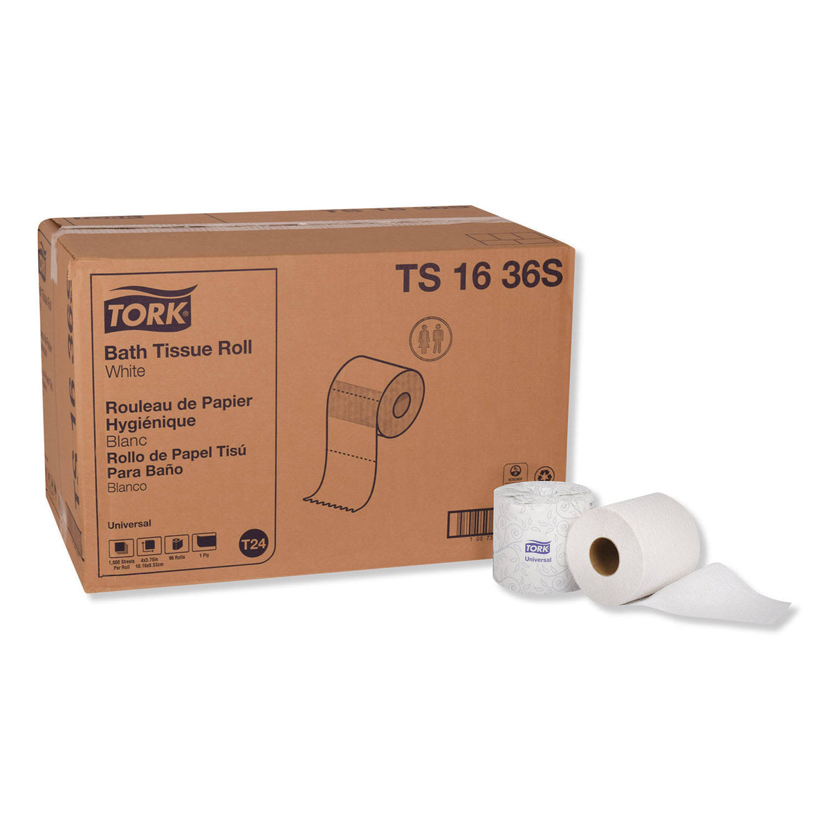 White 1-Ply Bath Tissue, 1000 Sheets/Roll, 96 Rolls/Carton M3353
