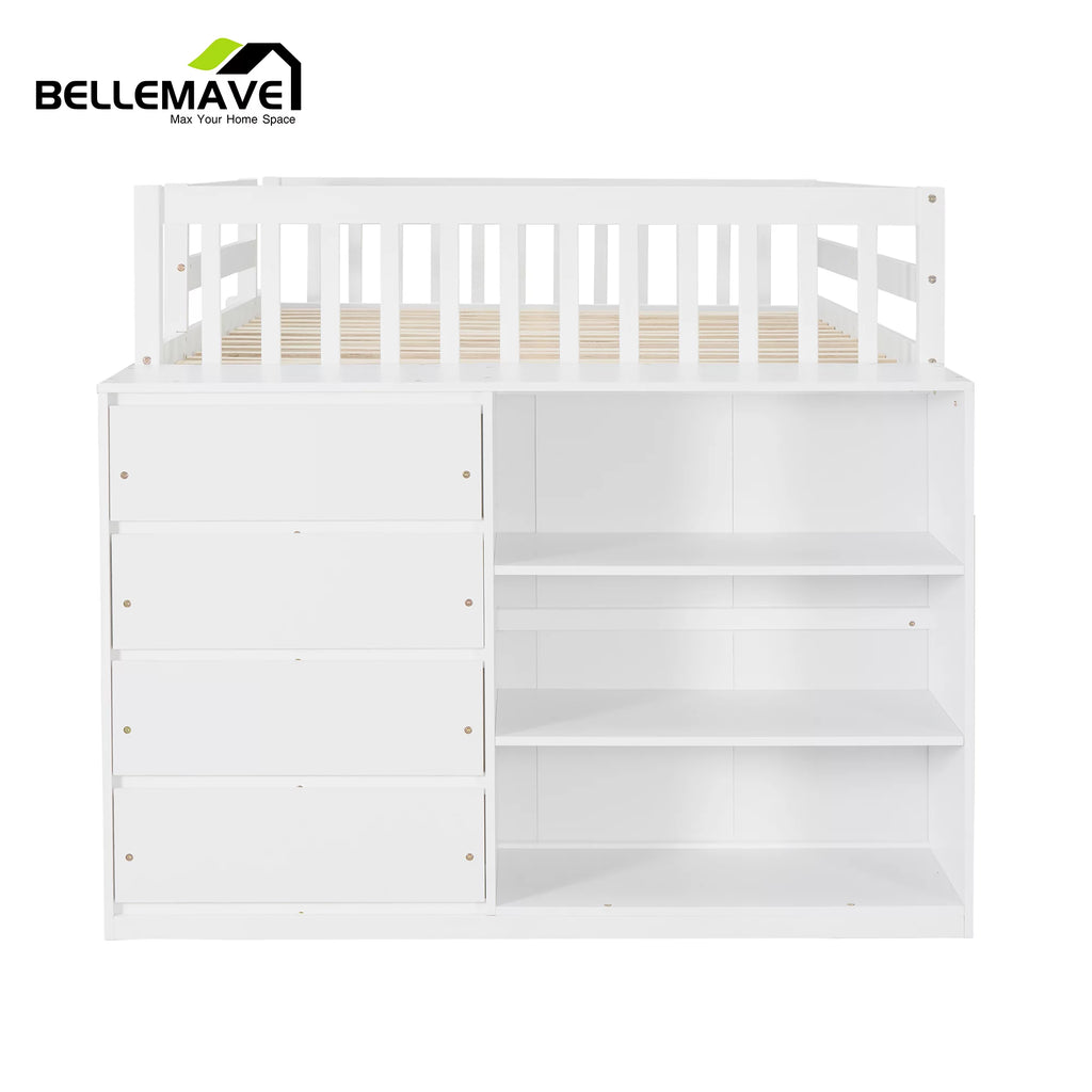 Full over Full Bunk Bed with Storage Cabinet, Ladder and Guardrail, White F5459