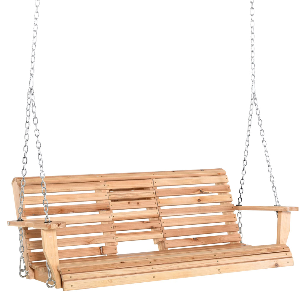 3-Seater Wooden Porch Swing with Folding Coffee Table X75779