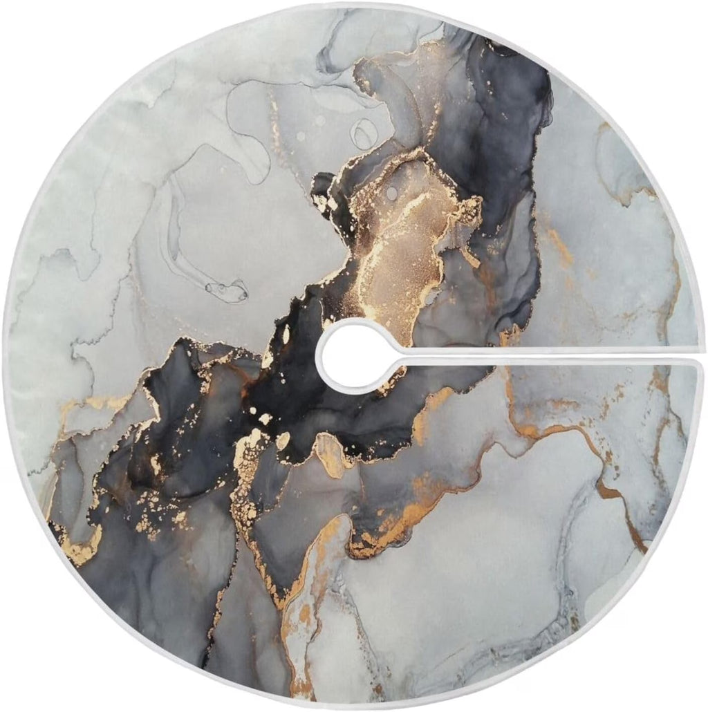 Black Gold Marble Texture Christmas Tree Skirt P1107
