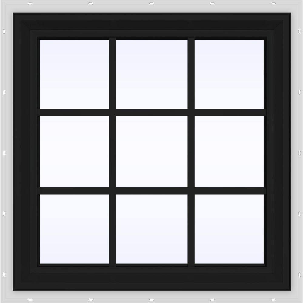 Bronze Vinyl Fixed Picture Window with Colonial Grids B211325