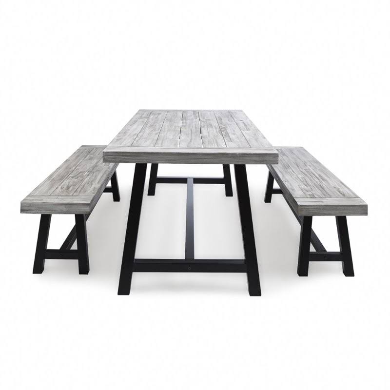 3 Piece Outdoor Acacia Wood Dining Set in Light Gray Z592