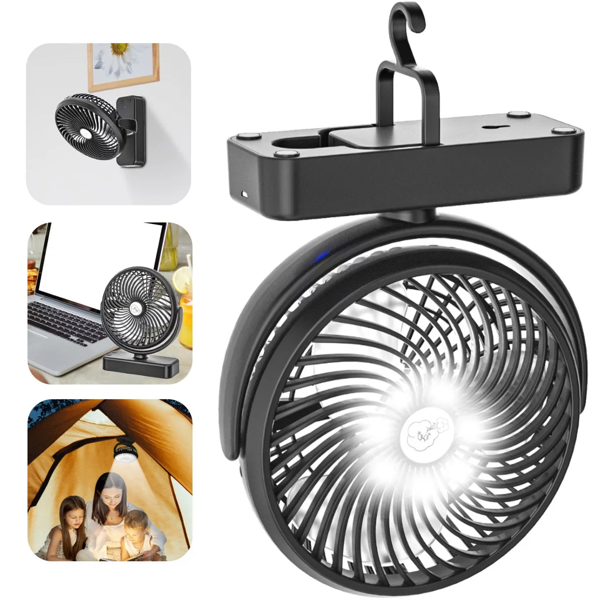 Portable Rechargeable Camping Fan with LED Light Y625183