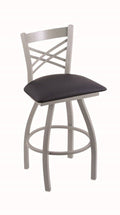 Anodized Nickel Swivel Stool with Dark Blue Seat Q4425