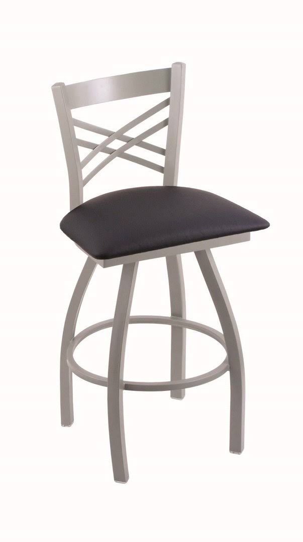 Anodized Nickel Swivel Stool with Dark Blue Seat Q4425