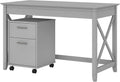 48W Pure White Shiplap Gray Writing Desk with 2 Drawer Mobile File Cabinet O411