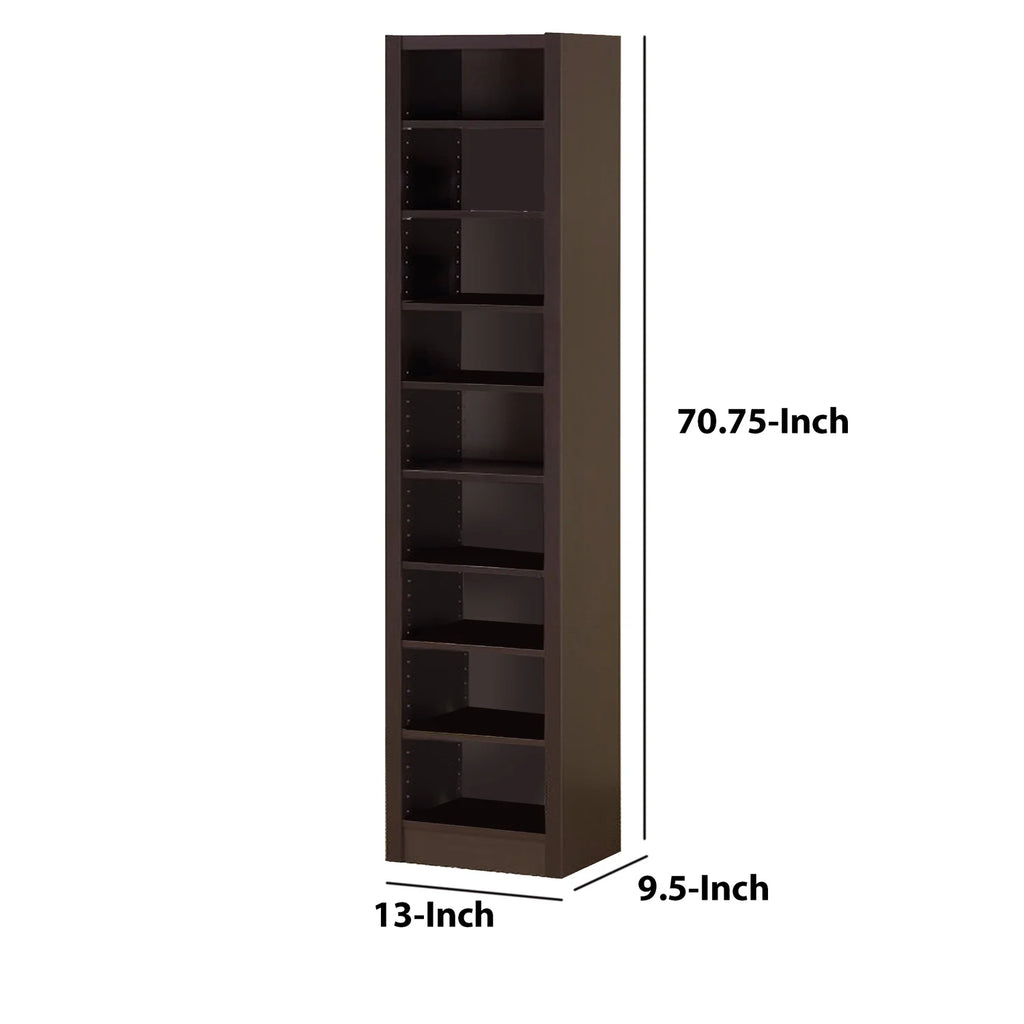 Modern MDF and Wood Bookcase with 9 Shelves in Dark Brown A951359