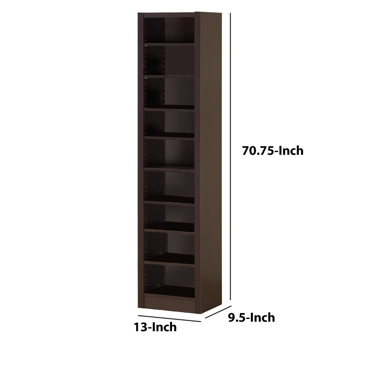 Modern MDF and Wood Bookcase with 9 Shelves in Dark Brown A951359