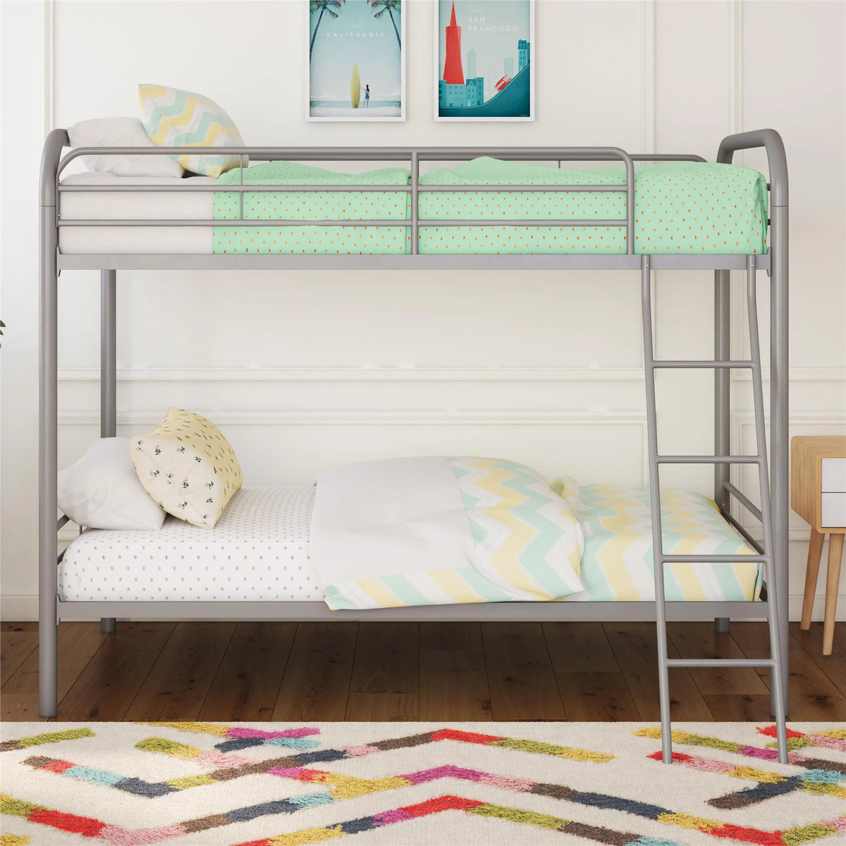 Twin over Twin Metal Bunk Bed with Ladder X8345