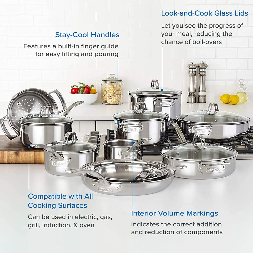 17pc Stainless Steel Cookware Set with Glass Lids L4628