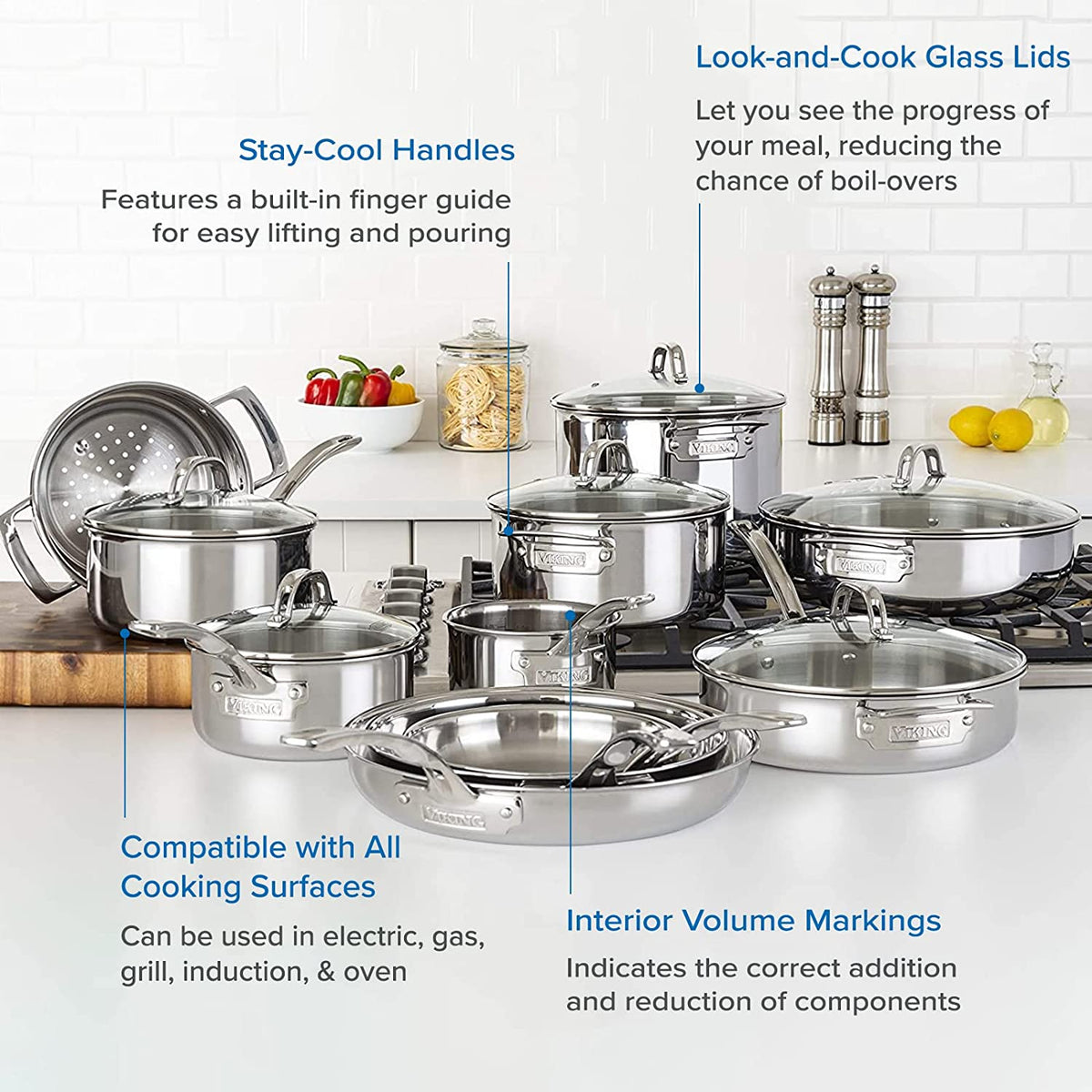 17pc Stainless Steel Cookware Set with Glass Lids L4628