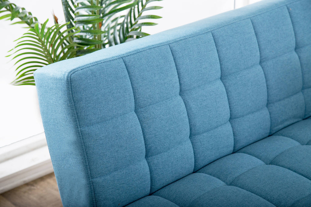 Blue Tufted Fabric Convertible Sofa Futon P1367