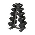 150 lb Coated Rubber Hex Dumbbell Weight Set with Rack N86753