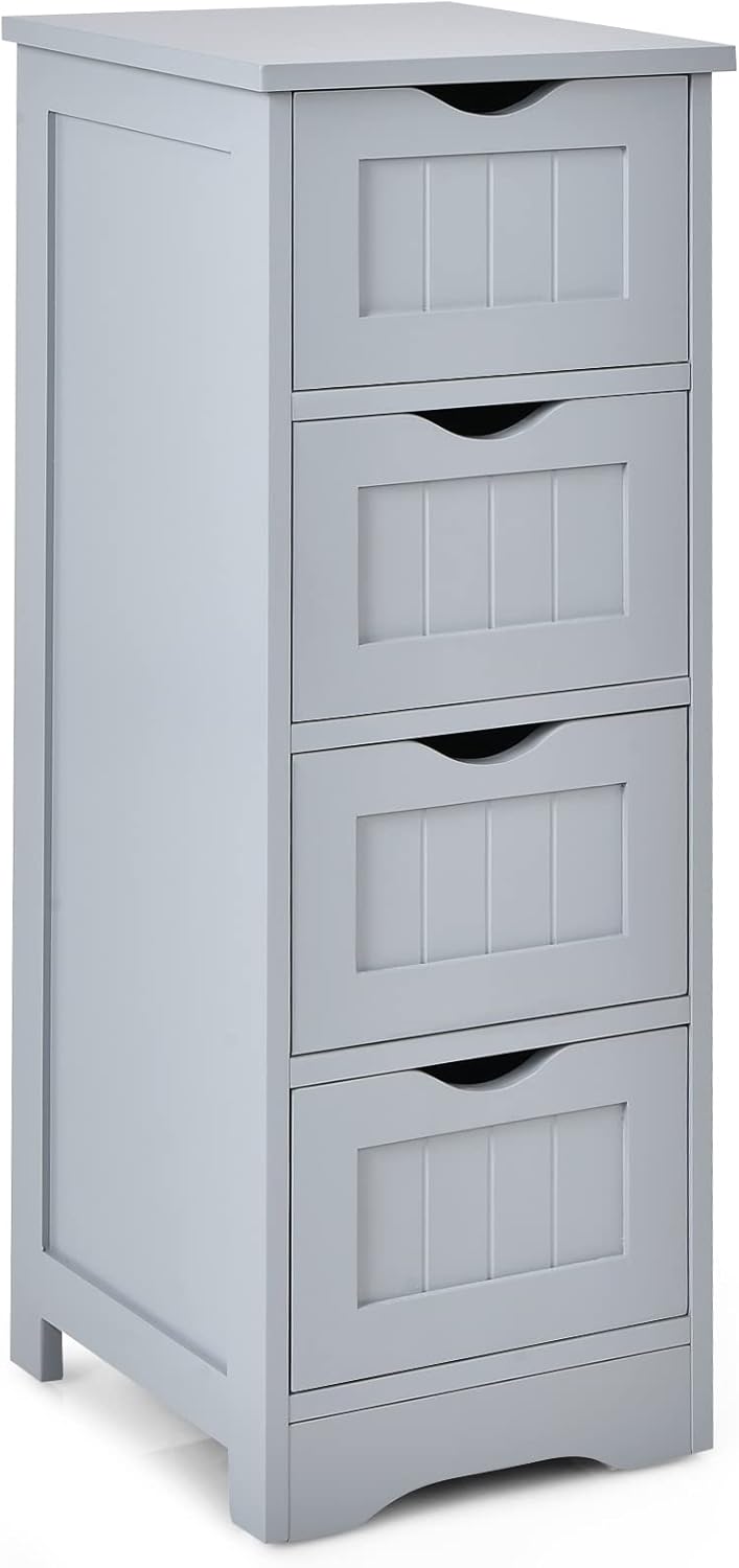 White 4 Drawer Wooden Bathroom Floor Cabinet T56782