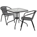 Black 3-Piece Glass Table Top Outdoor Bistro Set X3171