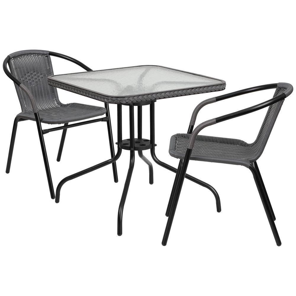 Black 3-Piece Glass Table Top Outdoor Bistro Set X3171