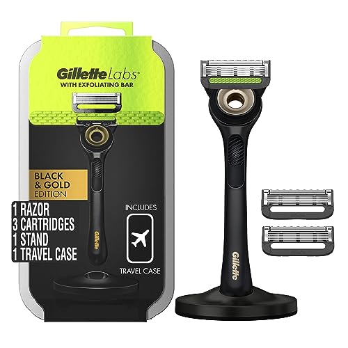 Gold Edition Razor with Exfoliating Bar, 1 Handle, 3 Razor Blade Refills, 1 Travel Case, 1 Premium Magnetic Stand O12360
