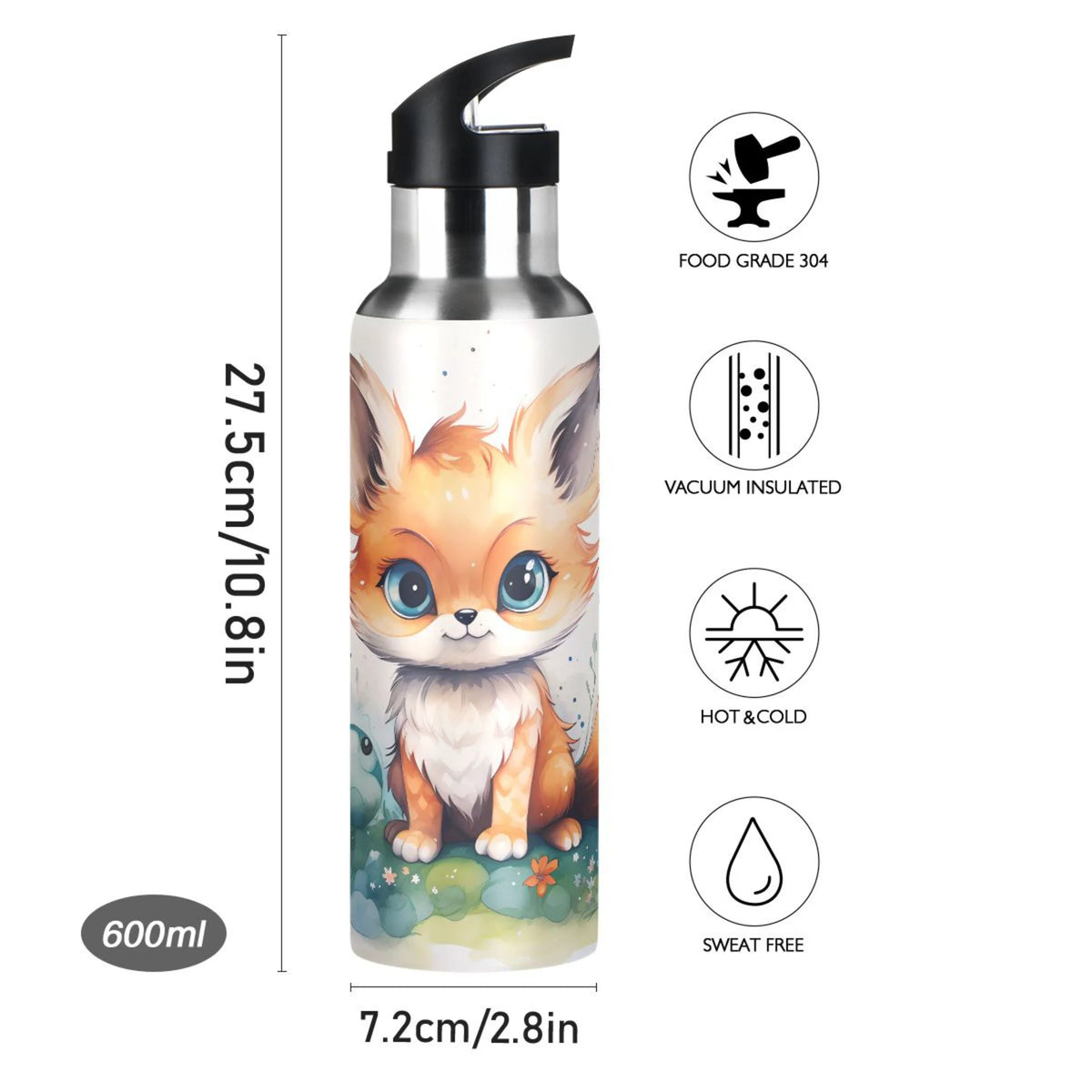 Stainless Steel Insulated Thermos Vacuum Flask Water Bottle with Straw Lid G745