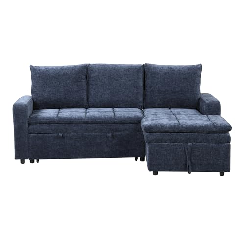 Grey 3 Seat Polyester Modular Sofa with Storage Chaise and Pullout Bed W443449