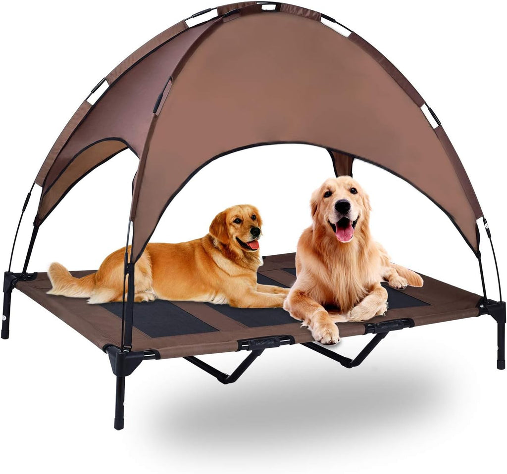 Elevated Pet Cot with Canopy, 1680D Oxford Fabric Raised Mesh Cot, Large, Brown N843501