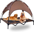 Elevated Pet Cot with Canopy, 1680D Oxford Fabric Raised Mesh Cot, Large, Brown N843501