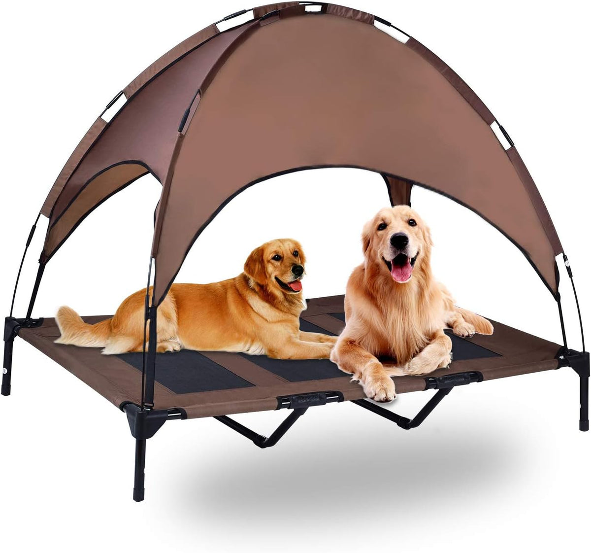 Elevated Pet Cot with Canopy, 1680D Oxford Fabric Raised Mesh Cot, Large, Brown N843501