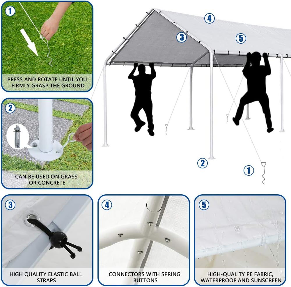 10x20 Canopy Tent Metal Carport K120