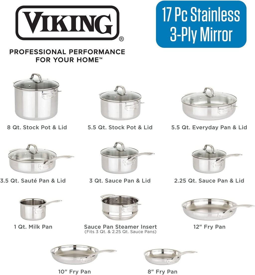 17pc Stainless Steel Cookware Set with Glass Lids L4628