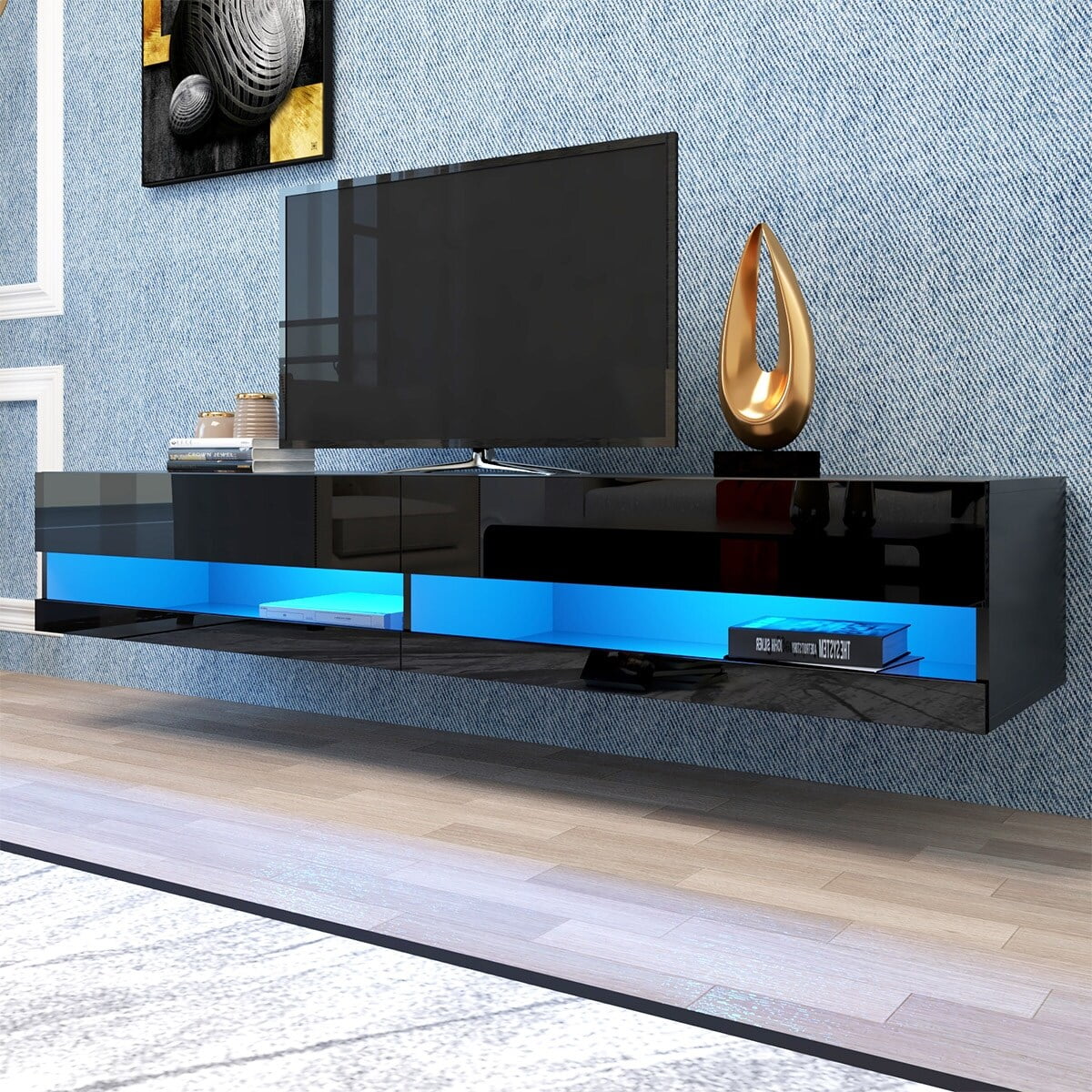 White 80" Wall Mounted Floating TV Stand with LED U686244
