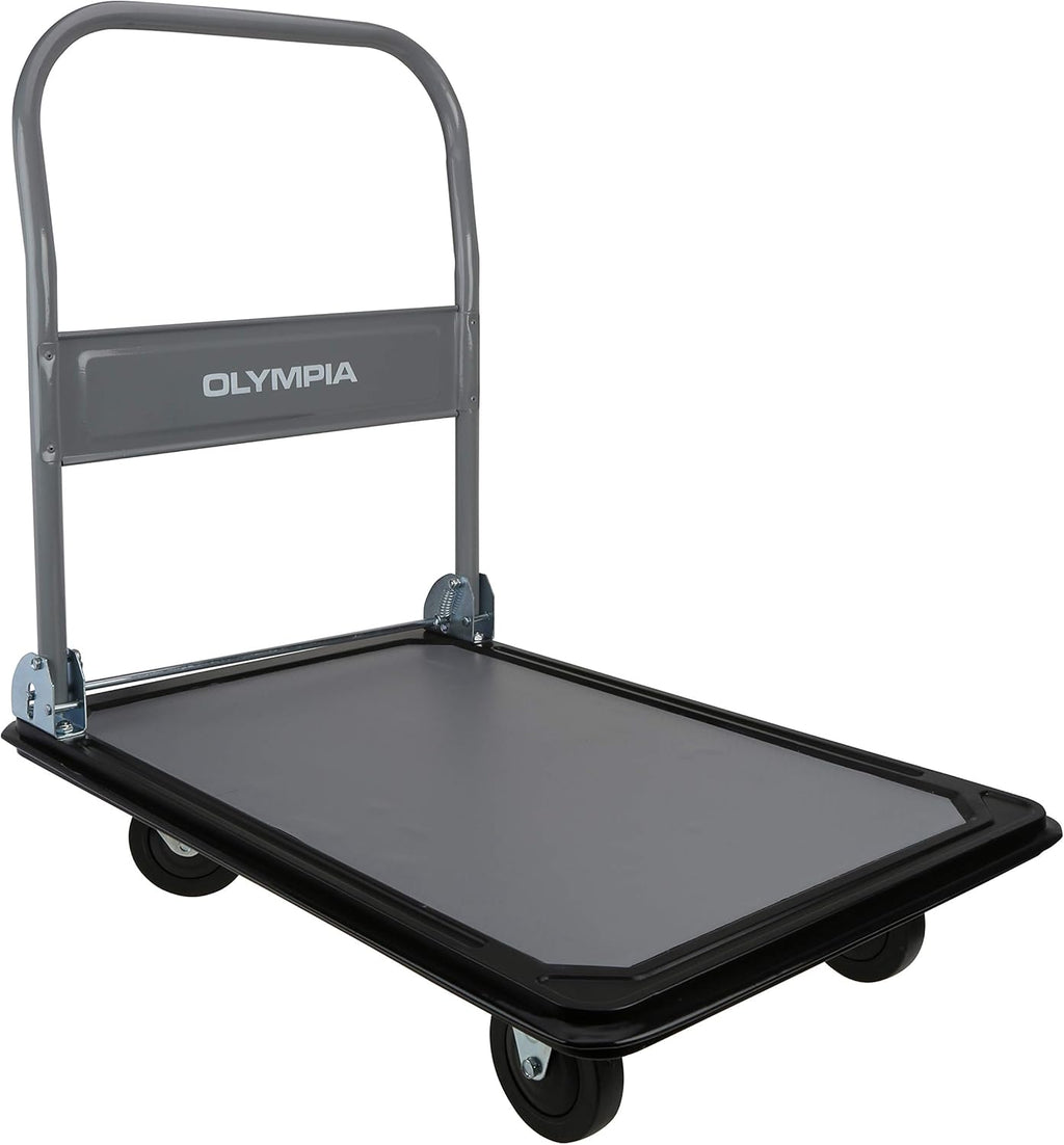 Folding & Rolling Flatbed Cart, Olive Green with Blue Bumper, 600 Lb. Load Capacity, Pack of 2 P770787